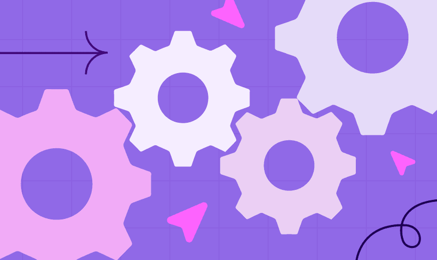 Gong source artwork with interconnected gears for its article about Assistant-supported customer account workflows