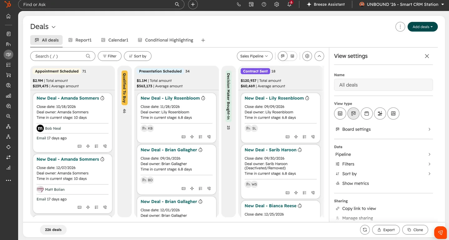 Official HubSpot screenshot of the redesigned Smart CRM record index