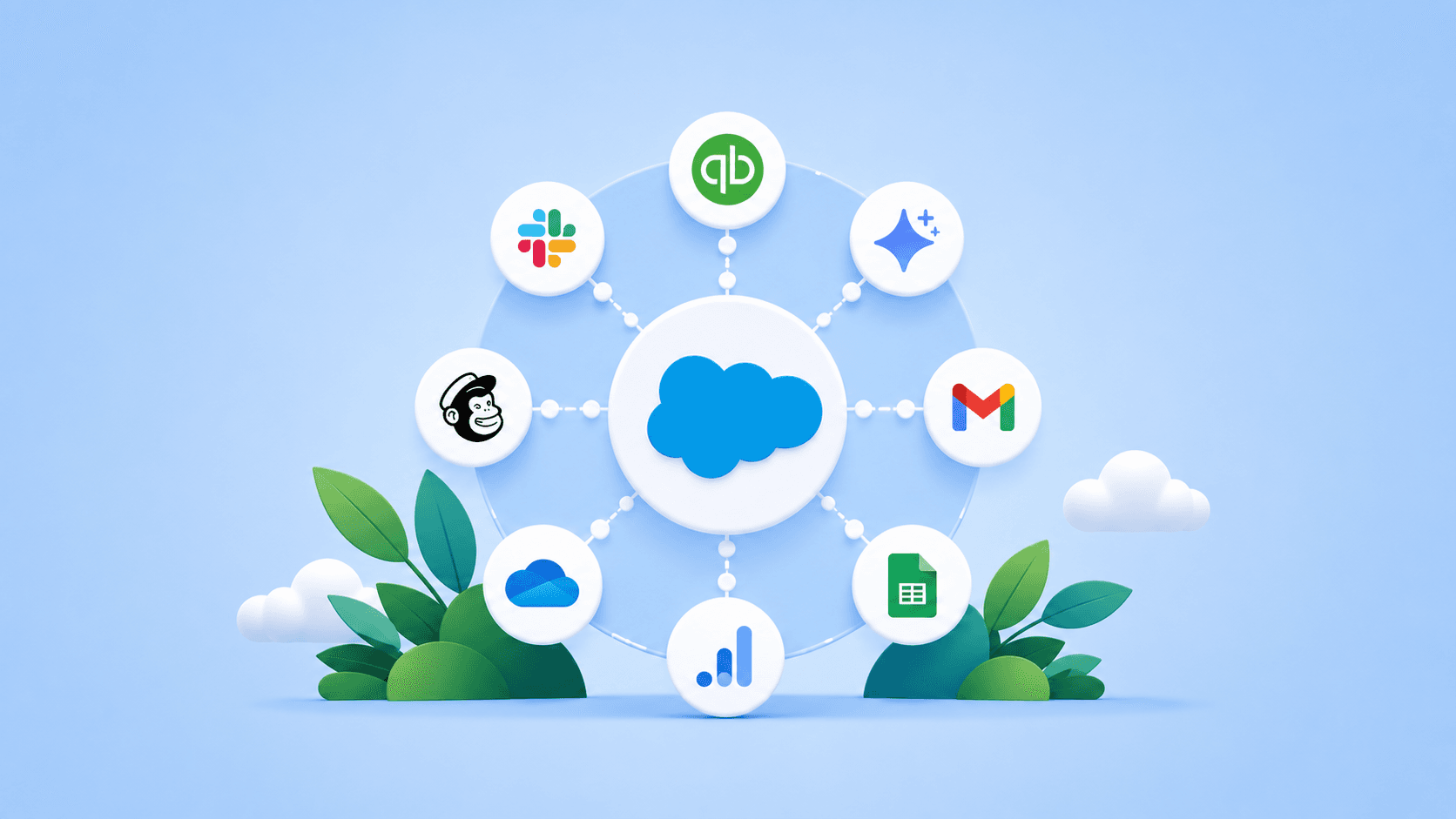 Official Salesforce source artwork showing connected small-business applications around a central Salesforce cloud