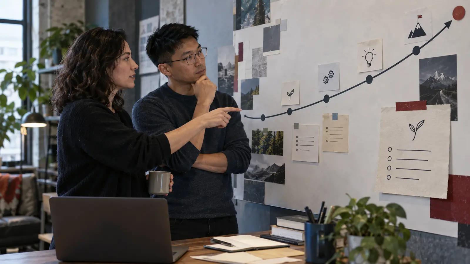 A team lead and engineer reviewing an adoption curve together as a coaching and workflow design aid