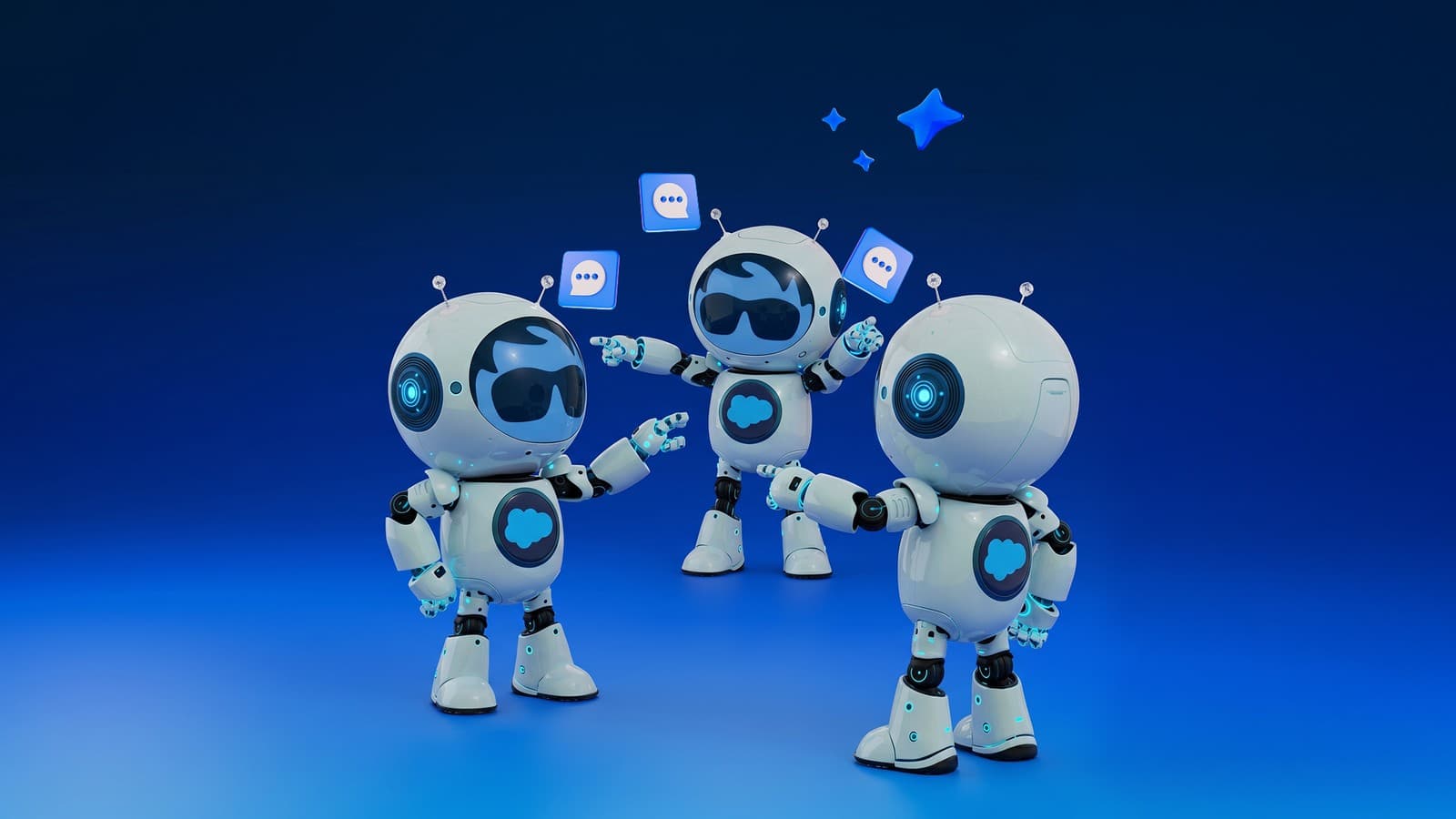 Official Salesforce artwork showing AI agents communicating for the agent-to-agent trust architecture article