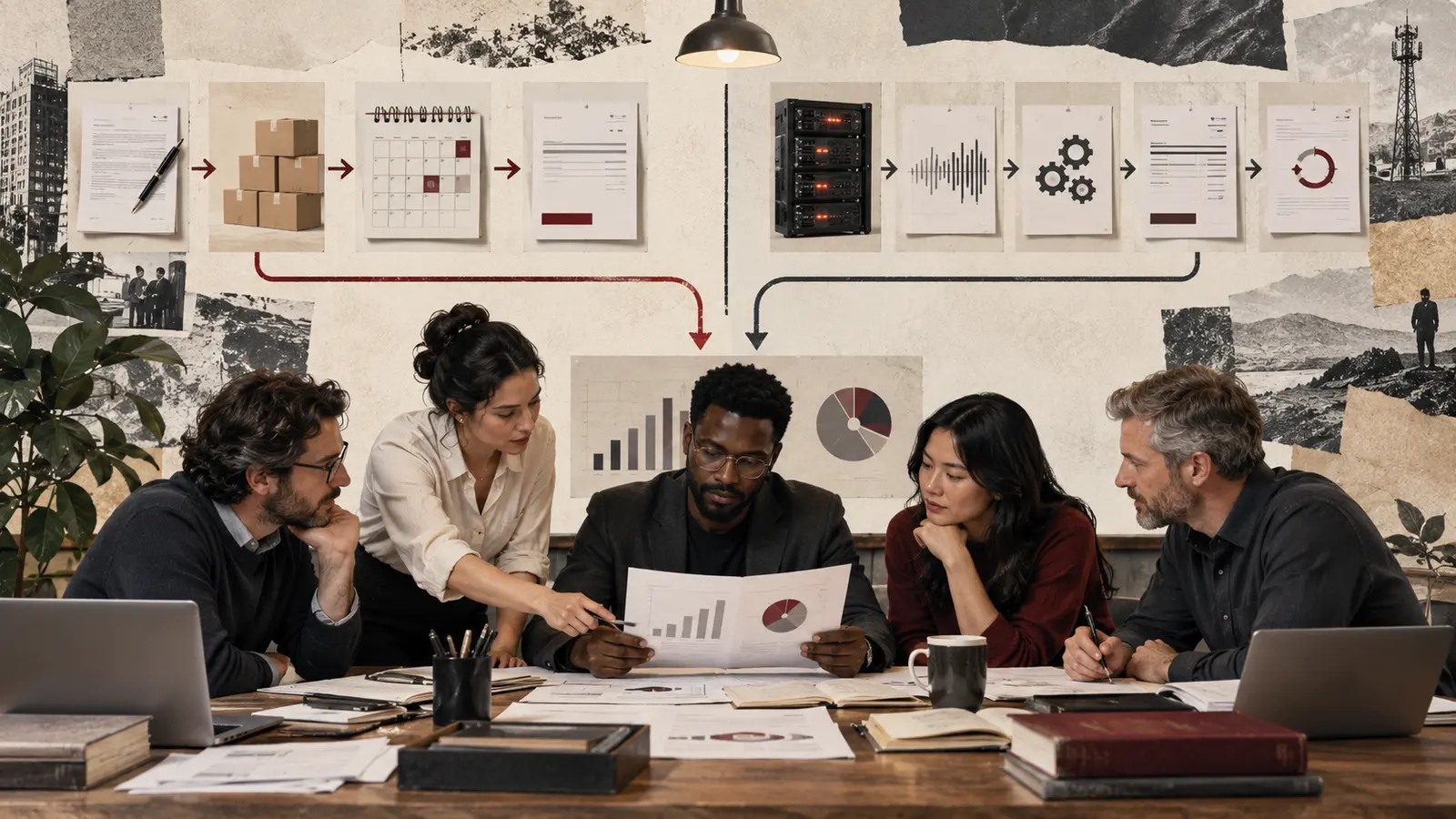 Revenue operations team comparing subscription orders with usage events before reconciling both into a finance review